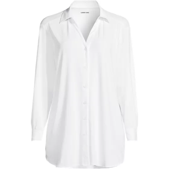 Women's Plus Size SunShade UPF50 Long Sleeve Button Down Swim Cover Up Shirt Dress - primary