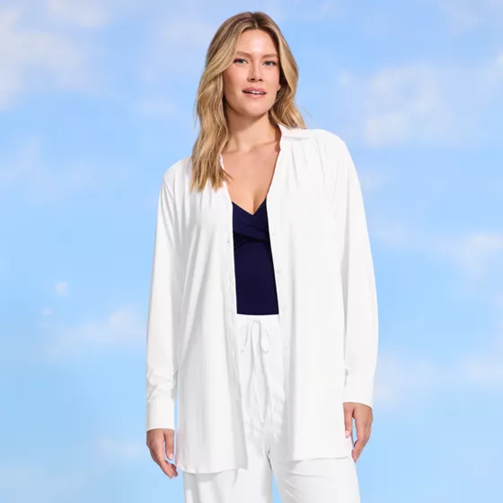 Women's SunShade UPF50 Long Sleeve Button Down Swim Cover Up Shirt Dress - primary