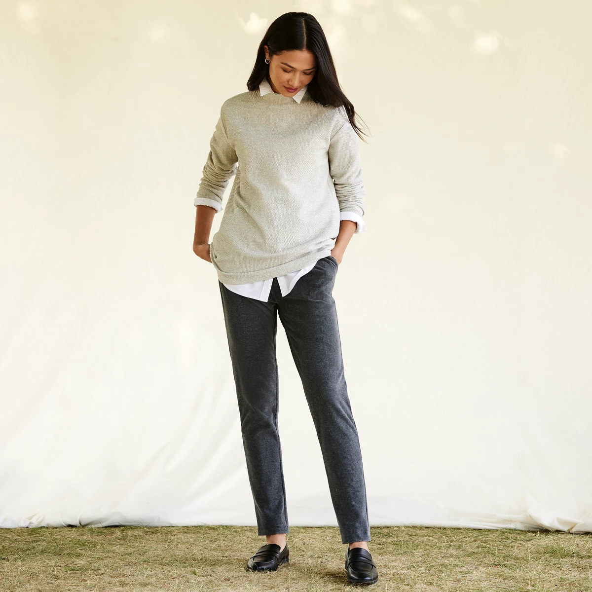 Women's Tall Sport Knit High Rise Corduroy Pants — Charcoal Heather by Lands' End