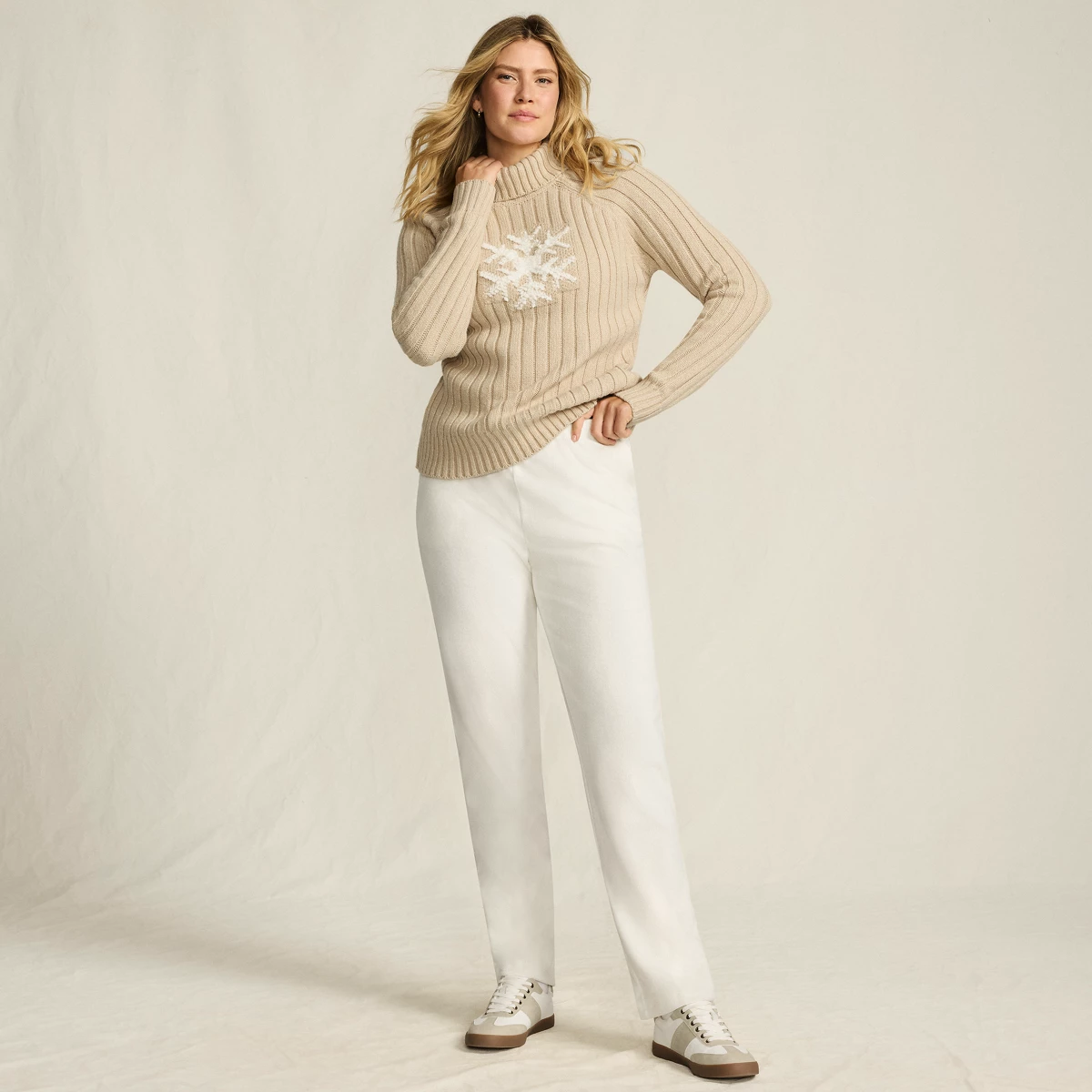 Women's Tall Sport Knit High Rise Corduroy Pants — Ivory by Lands' End