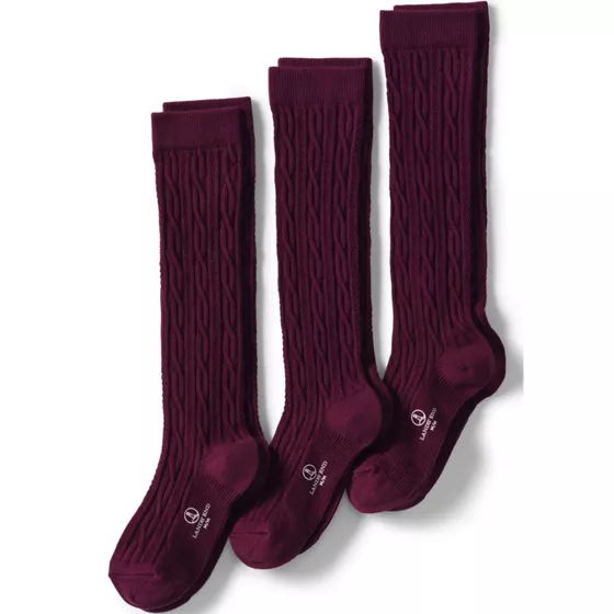 Girls Solid Cable Knee Socks 3 Pack - primary