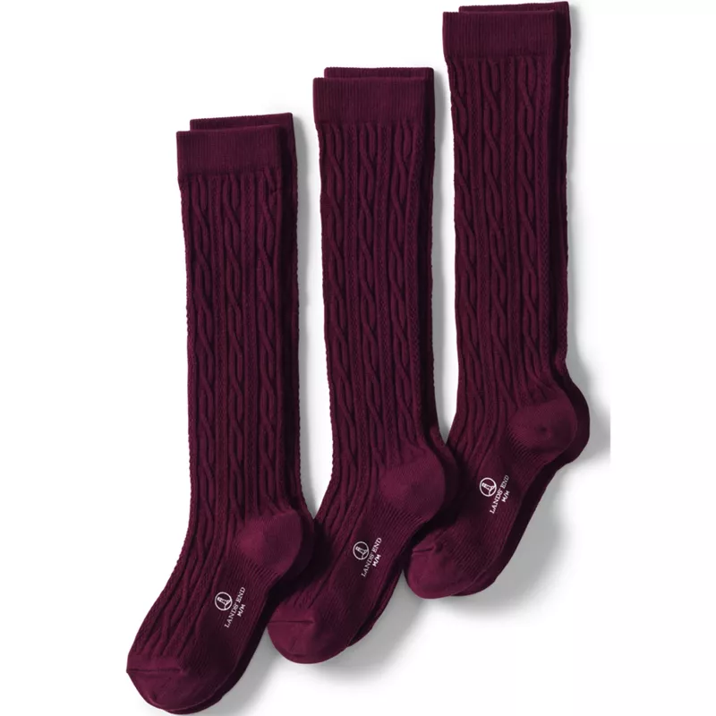 Girls Solid Cable Knee Socks 3 Pack, alternative image