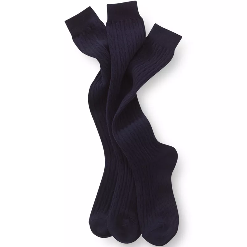 Girls Solid Cable Knee Socks 3 Pack, alternative image