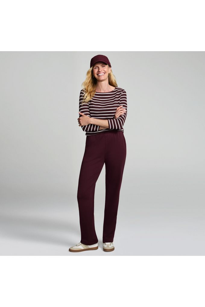 Lands' End Sport Knit High Rise Pants In Burgundy