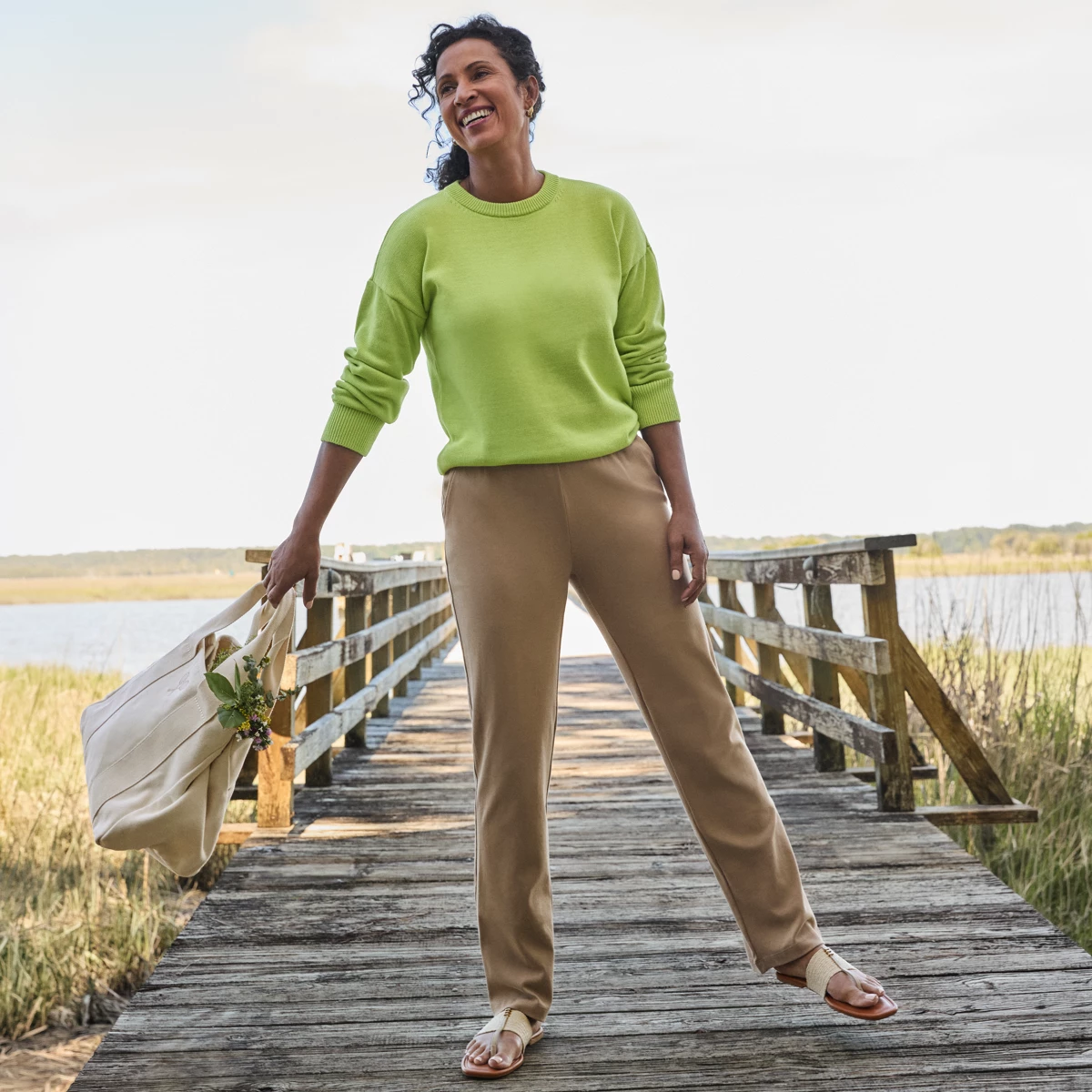 Tall Sport Knit High Rise Pants — Rich Camel by Lands' End