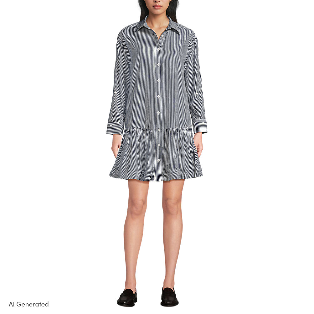 lands end t shirt dress Land's Womens Stretch Cotton Black XS 2-4 This elegant knee Womens Black Shirt Dresses |