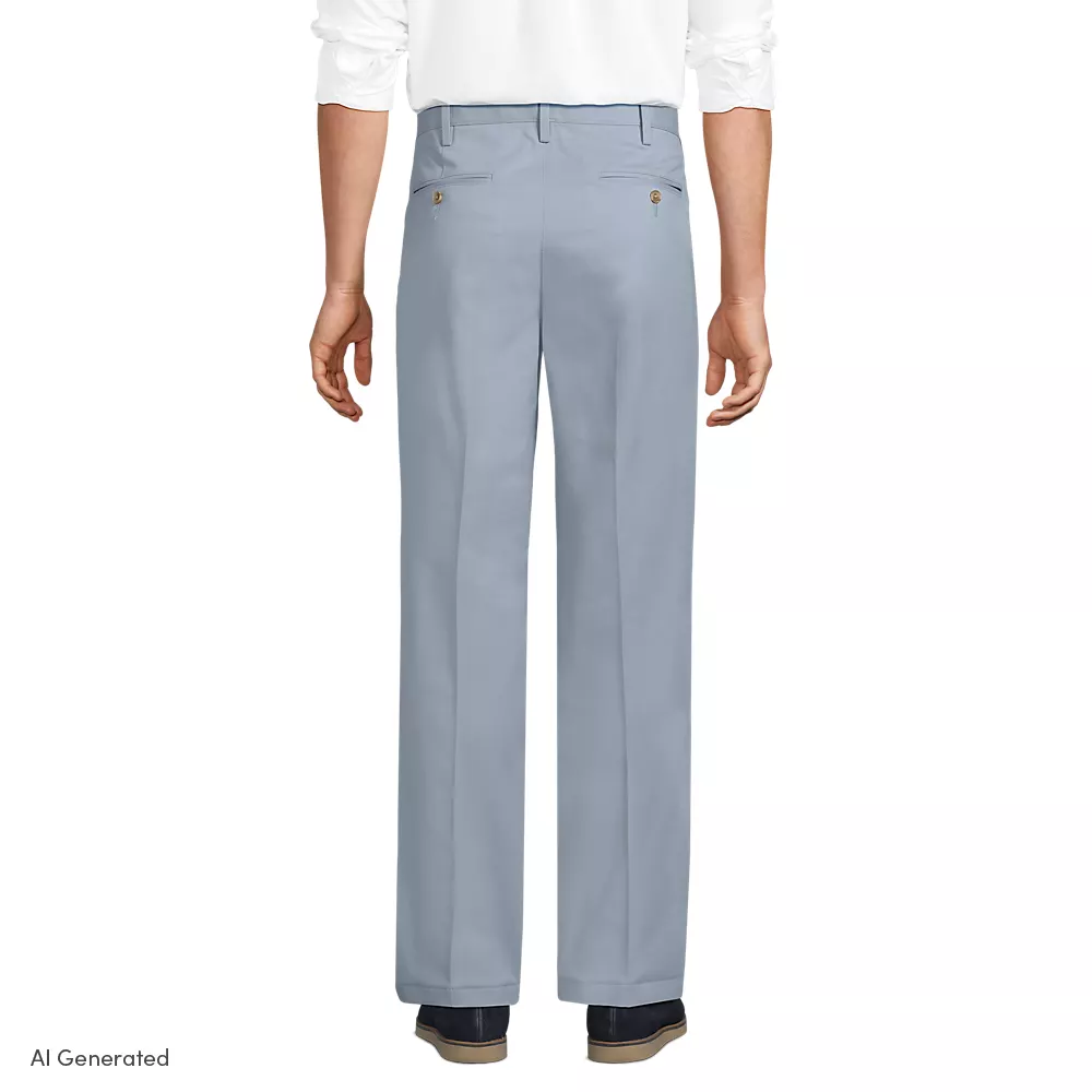 Non-iron Chinos, Flat front, Comfort Waist, Men, size: 33 30, regular, Blue, Cotton, by Lands' End