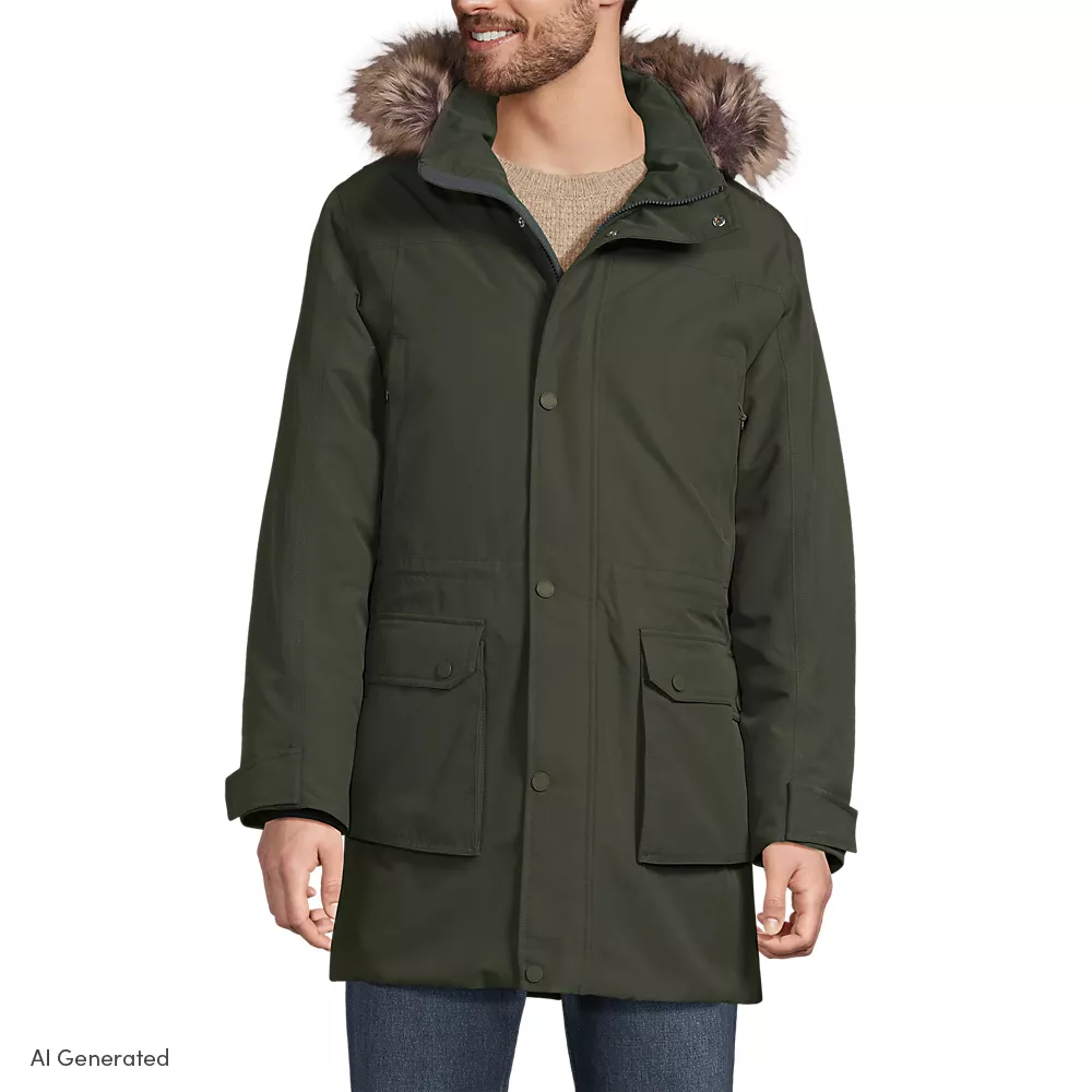 Waterproof Expedition Down Parka, Men, size: S, regular, Green, Polyester, by Lands' End