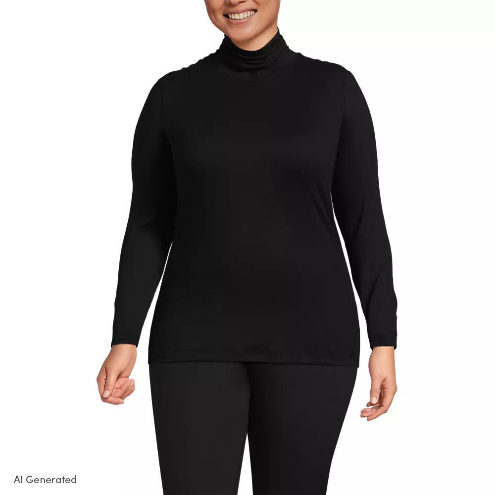 Cosy Thermaskin Roll Neck Thermal Top, Women, size: 3X, plus, Black, Spandex/Poly-blend, by Lands' End