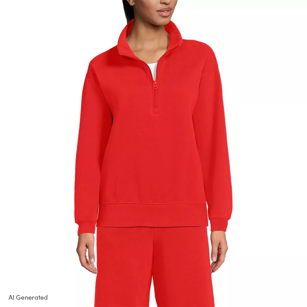 Quarter Zip Serious Sweats Sweatshirt, Women, size: M, regular, Red, Cotton-blend/Poly-blend, by Lands' End