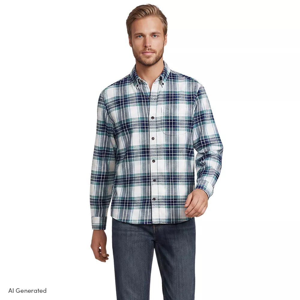 Flagship Flannel Shirt, Classic Fit, Men, size: XXL, regular, Blue, Cotton, by Lands' End